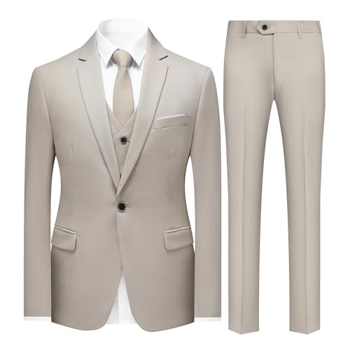 Sliktaa Anzug Herren 3-Teillig mit Muster Hochzeit Party Schalkragen Formell Business Smoking Blazer und Hose Beige S von Sliktaa