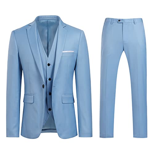 Sliktaa Anzug Herren 3-Teillig mit Muster Hochzeit Party Schalkragen Formell Business Smoking Blazer und Hose Hellblau L von Sliktaa