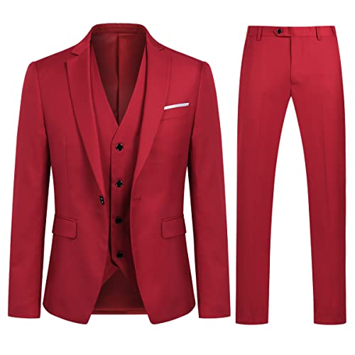 Sliktaa Anzug Herren 3-Teillig mit Muster Hochzeit Party Schalkragen Formell Business Smoking Blazer und Hose Rot M von Sliktaa