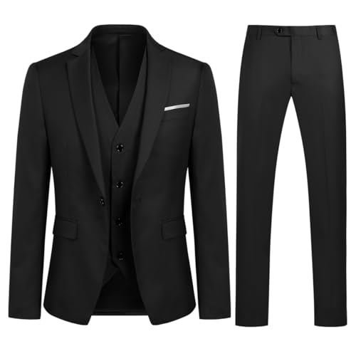 Sliktaa Anzug Herren 3-Teillig mit Muster Hochzeit Party Schalkragen Formell Business Smoking Blazer und Hose Schwarz M von Sliktaa