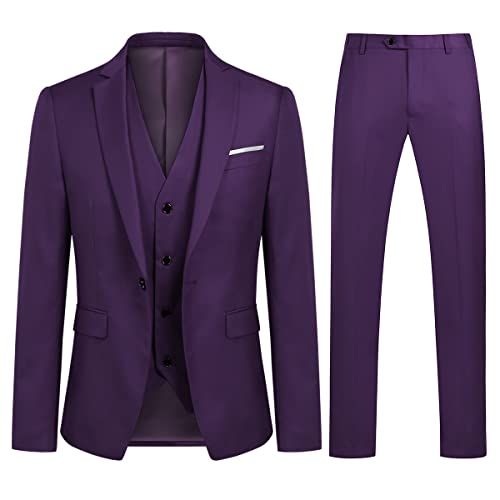 Sliktaa Anzug Herren 3-Teillig mit Muster Hochzeit Party Schalkragen Formell Business Smoking Blazer und Hose Violett L von Sliktaa