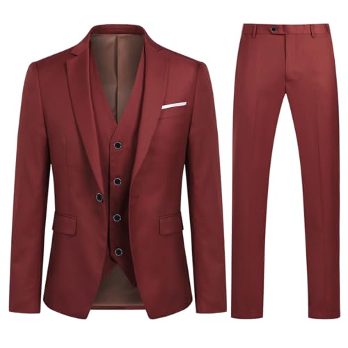 Sliktaa Anzug Herren 3-Teillig mit Muster Hochzeit Party Schalkragen Formell Business Smoking Blazer und Hose Weinrot S von Sliktaa
