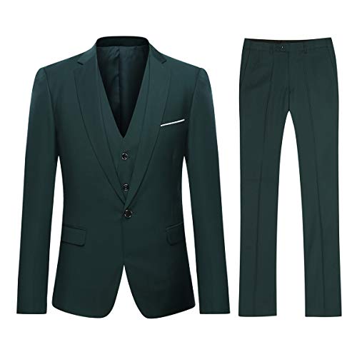Sliktaa Anzug Herren 3-Teillig mit Muster Hochzeit Party Schalkragen Formell Business Smoking Blazer und Hose Dunkelgrün XL von Sliktaa