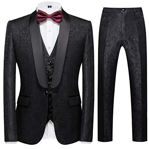 Sliktaa Anzug Herren 3-Teillig mit Schalkragen Muster Hochzeit Formell Business Smoking Jacke Weste und Hose von Sliktaa