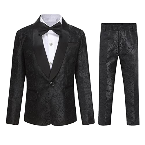 Sliktaa Anzug Jungen Muster Festival Kinder Anzug 2-Teiliges Slim Fit EIN Knopf Hochzeitsfest Kleid(Schwarz 8 Jahre) von Sliktaa