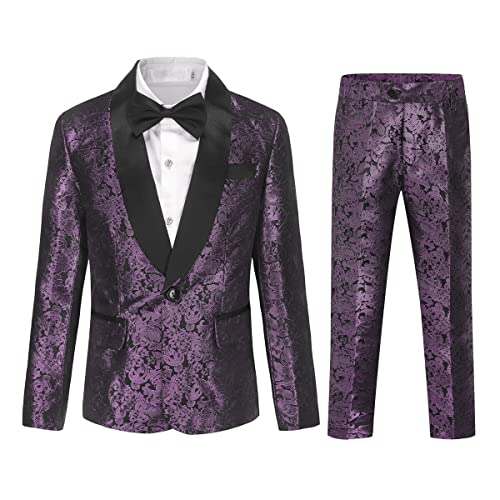 Sliktaa Anzug Jungen Muster Festival Kinder Anzug 2-Teiliges Slim Fit EIN Knopf Hochzeitsfest Kleid Lila 6 Jahre von Sliktaa
