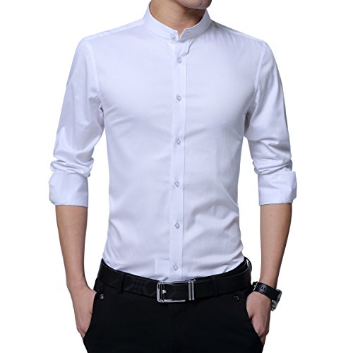 Sliktaa Hemd Herren Stehkragen Slim Fit Langarm Business Hochzeit Formale Shirt Smoking Baumwolle Weiß XL von Sliktaa