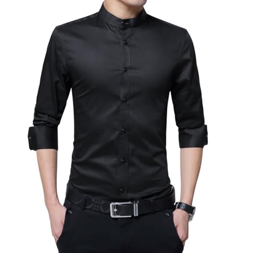 Sliktaa Hemd Herren Stehkragen Slim Fit Langarm Business Hochzeit Formale Shirt Smoking Baumwolle von Sliktaa