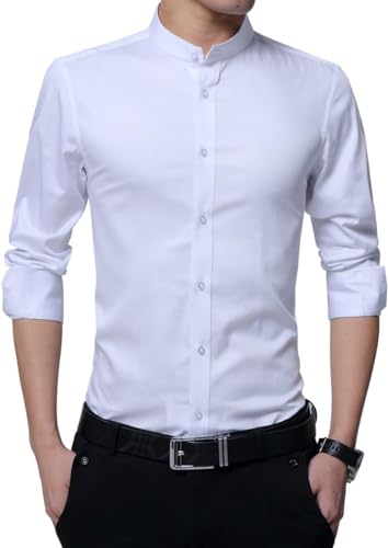 Sliktaa Hemd Herren Stehkragen Slim Fit Langarm Business Hochzeit Formale Shirt Smoking Baumwolle von Sliktaa