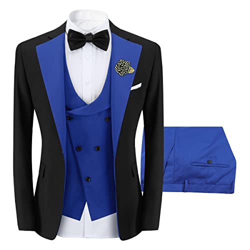 Sliktaa Herren 3-Teiliger Anzug Slim Fit Formeller Hochzeit Büro Blazer Weste und Hose Mehrfarbig Dunkelblau 3XL von Sliktaa