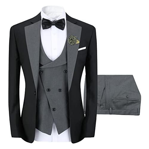 Sliktaa Herren 3-Teiliger Anzug Slim Fit Formeller Hochzeit Büro Blazer Weste und Hose Mehrfarbig Grau M von Sliktaa