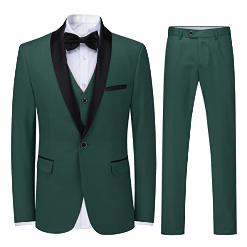 Sliktaa Herren Anzug 3 Teilig Slim Fit Reihe Einfarbig Stoff Business Shawl Kragen Klassisch Tunika(Grün L) von Sliktaa