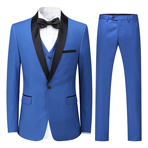 Sliktaa Herren Anzug 3 Teilig Slim Fit Reihe Einfarbig Stoff Business Shawl Kragen Klassisch Tunika(Hell Blau S) von Sliktaa