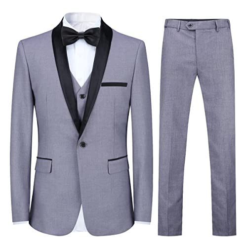 Sliktaa Herren Anzug 3 Teilig Slim Fit Reihe Einfarbig Stoff Business Shawl Kragen Klassisch Tunika(Hell Grau M) von Sliktaa