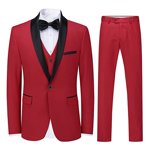 Sliktaa Herren Anzug 3 Teilig Slim Fit Reihe Einfarbig Stoff Business Shawl Kragen Klassisch Tunika(Hell Rot L) von Sliktaa