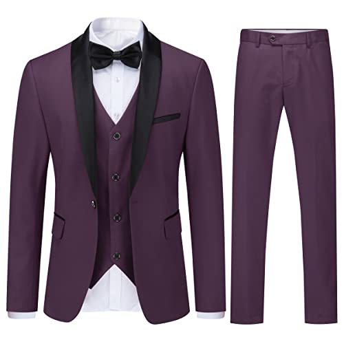 Sliktaa Herren Anzug 3 Teilig Slim Fit Reihe Einfarbig Stoff Business Shawl Kragen Klassisch Tunika(Lila XXL) von Sliktaa