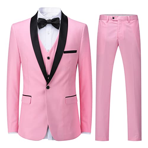 Sliktaa Herren Anzug 3 Teilig Slim Fit Reihe Einfarbig Stoff Business Shawl Kragen Klassisch Tunika(Rosa XXL) von Sliktaa