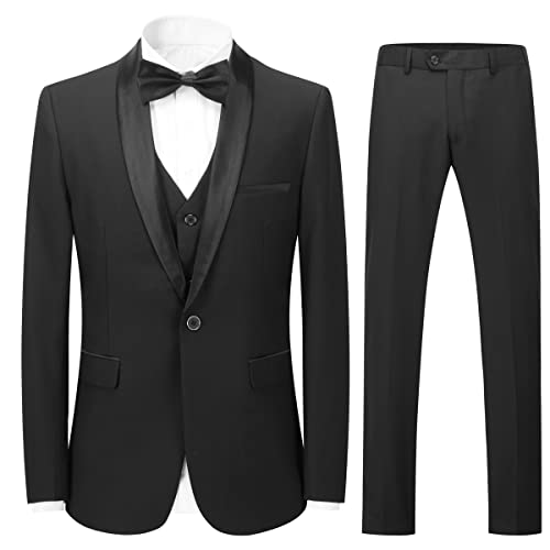 Sliktaa Herren Anzug 3 Teilig Slim Fit Reihe Einfarbig Stoff Business Shawl Kragen Klassisch Tunika #987 Schwarz XS von Sliktaa