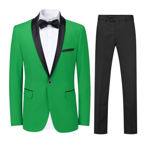 Sliktaa Herren Anzug Slim Fit Zweiteilig mit Schalkragen Hochzeit Büro Party schmale Passform Sakko Hose von Sliktaa