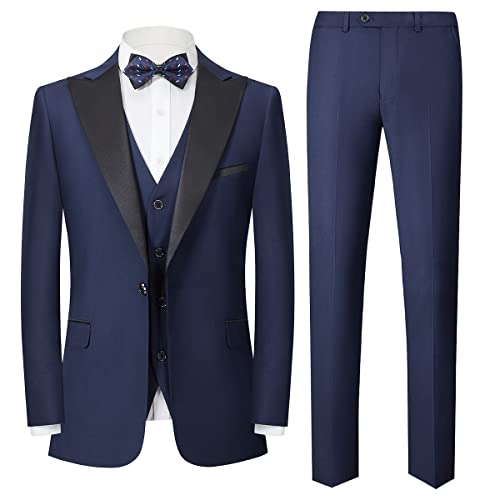 Sliktaa Herren Business Bankett Gentleman EIN-Knopf-Smoking-Anzug Dreiteiliges Kostüm(Blau 3XL) von Sliktaa