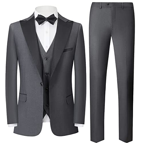 Sliktaa Herren Business Bankett Gentleman EIN-Knopf-Smoking-Anzug Dreiteiliges Kostüm(Grau XL) von Sliktaa