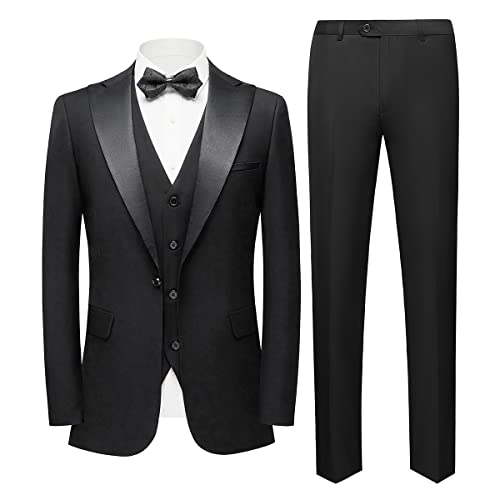 Sliktaa Herren Business Bankett Gentleman EIN-Knopf-Smoking-Anzug Dreiteiliges Kostüm(Schwarz 3XL) von Sliktaa