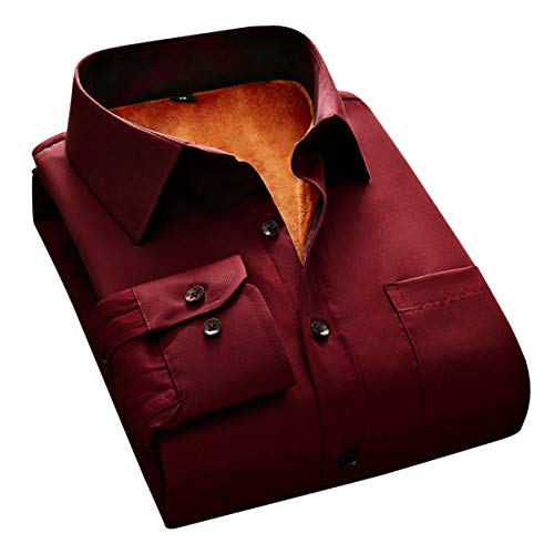 Sliktaa Herren Hemden Dicke Hemden Langarm Slim Fit Warme Wintermode Einfarbig Fleece Gefütterte Shirts Rot X-Small von Sliktaa