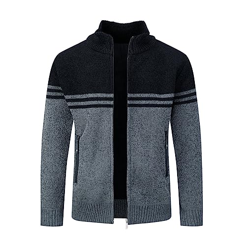 Sliktaa Herren Pullover Stehkragen Strickjacke SpleißFarbe Freizeit Mit Reißverschluss Sweater Winter Warm (Schwarz XL) von Sliktaa