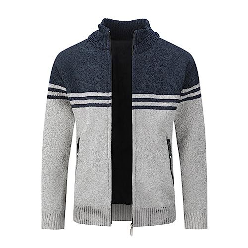 Sliktaa Herren Pullover Stehkragen Strickjacke SpleißFarbe Freizeit Mit Reißverschluss Sweater Winter Warm Blau 4XL von Sliktaa
