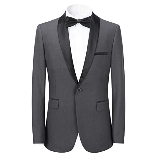 Sliktaa Herren Sakko Slim Fit EIN Knopf Blazer Männer Casual Sportlich Anzugjacke Für Hochzeit Business Dunkelgrau XXL von Sliktaa