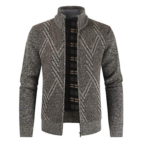 Sliktaa Herren Strickjacke Festival Cardigan Warm Trachtenjacke Mode Schlichter Pullover Langarm Sweatjacke Reißverschluss(Braun 1 XXL) von Sliktaa