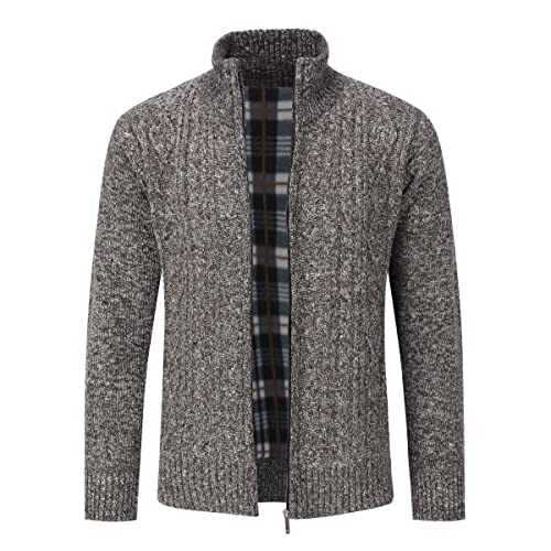Sliktaa Herren Strickjacke Festival Cardigan Warm Trachtenjacke Mode Schlichter Pullover Langarm Sweatjacke Reißverschluss(Braun 4L) von Sliktaa