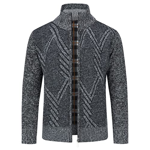 Sliktaa Herren Strickjacke Festival Cardigan Warm Trachtenjacke Mode Schlichter Pullover Langarm Sweatjacke Reißverschluss(Dunkel Grau 1 4XL) von Sliktaa