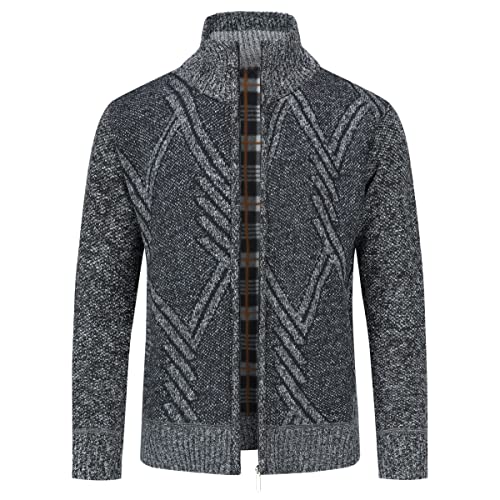 Sliktaa Herren Strickjacke Festival Cardigan Warm Trachtenjacke Mode Schlichter Pullover Langarm Sweatjacke Reißverschluss(Dunkel Grau 1 XXL) von Sliktaa