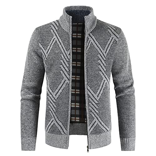 Sliktaa Herren Strickjacke Festival Cardigan Warm Trachtenjacke Mode Schlichter Pullover Langarm Sweatjacke Reißverschluss #DL304-2 Grau 4XL von Sliktaa