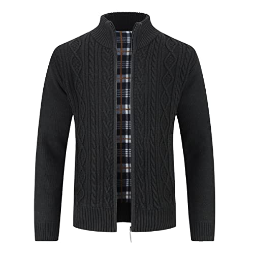 Sliktaa Herren Strickjacke Festival Cardigan Warm Trachtenjacke Mode Schlichter Pullover Langarm Sweatjacke Reißverschluss(Schwarz XL) von Sliktaa