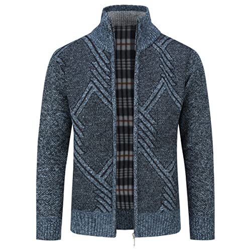 Sliktaa Herren Strickjacke Festival Cardigan Warm Trachtenjacke Mode Schlichter Pullover Langarm Sweatjacke Reißverschluss #DL304-2 Blau XS von Sliktaa