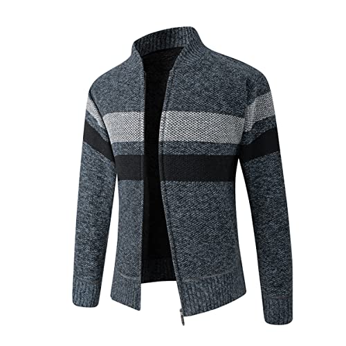 Sliktaa Herren Strickjacke Stehkragen Winterweste Langarmjacke Warm Trachtenjacke Mode Schlichter Pullover Blau L von Sliktaa