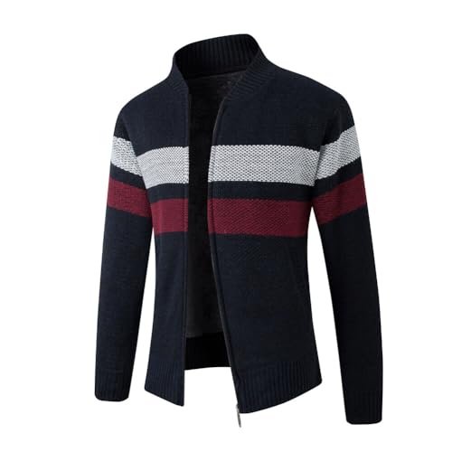Sliktaa Herren Strickjacke Stehkragen Winterweste Langarmjacke Warm Trachtenjacke Mode Schlichter Pullover Marine XXL von Sliktaa