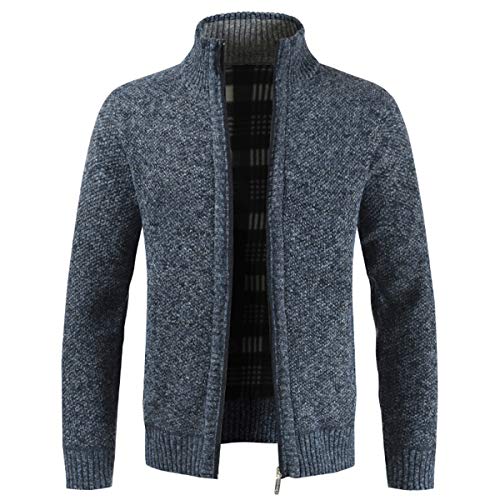 Herren Strickjacke Warm Fleece-gefüttert Wintermantel mit durchgehendem Reißverschluss Blau L von Sliktaa