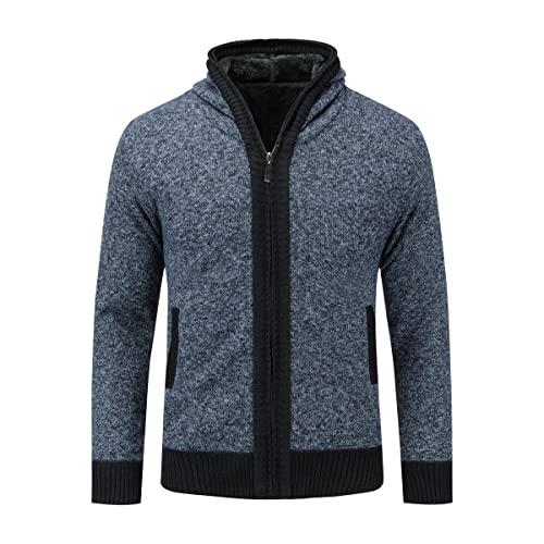 Sliktaa Herren Strickjacke mit Kapuze Reißverschluss Winddicht Warm Hoodie Pullover Winter Herbst Blau M von Sliktaa
