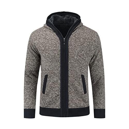 Sliktaa Herren Strickjacke mit Kapuze Reißverschluss Winddicht Warm Hoodie Pullover Winter Herbst Braun L von Sliktaa
