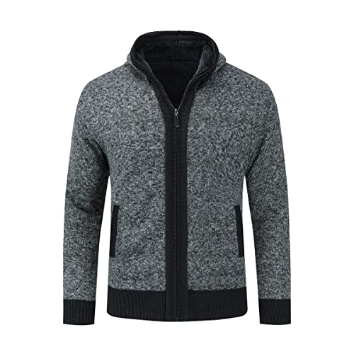 Sliktaa Herren Strickjacke mit Kapuze Reißverschluss Winddicht Warm Hoodie Pullover Winter Herbst Dunkelgrau 3XL von Sliktaa
