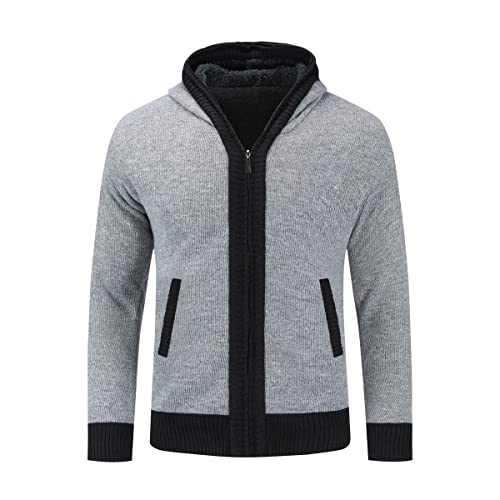 Sliktaa Herren Strickjacke mit Kapuze Reißverschluss Winddicht Warm Hoodie Pullover Winter Herbst Hellgrau 4XL von Sliktaa