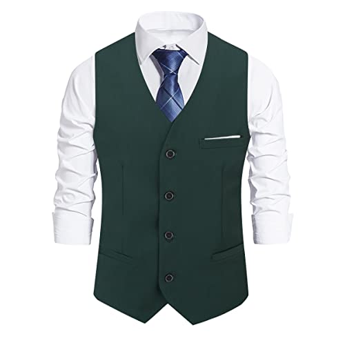 Sliktaa Herren Weste V-Ausschnitt Slim Fit Tweed Ärmellose Weste Vintage Business Formelle Hochzeit Business Waistcoat Klassischer Stil(Grün XXL) von Sliktaa