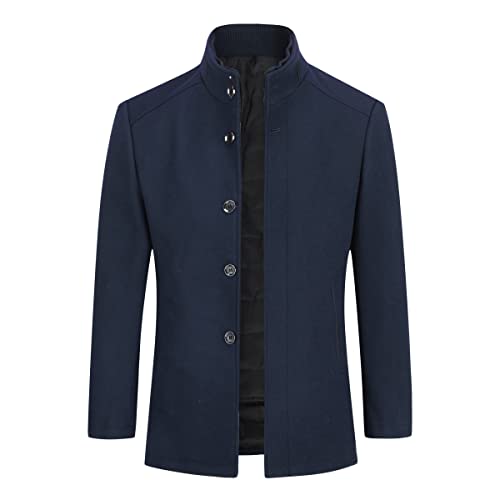 Sliktaa Herren Wollmantel Slim fit Casual Short Jacket Winter Parka Warm Simple Elegant Mantel+Weste(Blau XL) von Sliktaa
