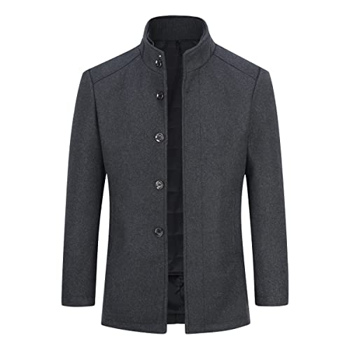 Sliktaa Herren Wollmantel Slim fit Casual Short Jacket Winter Parka Warm Simple Elegant Mantel+Weste Grau XL von Sliktaa