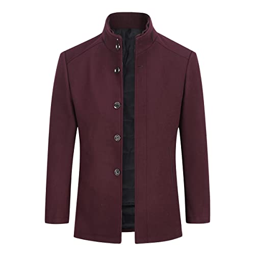 Sliktaa Herren Wollmantel Slim fit Casual Short Jacket Winter Parka Warm Simple Elegant Mantel+Weste Rot L von Sliktaa