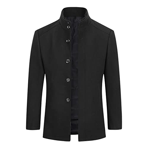 Sliktaa Herren Wollmantel Slim fit Casual Short Jacket Winter Parka Warm Simple Elegant Mantel+Weste Schwarz XXL von Sliktaa