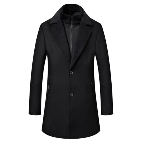 Sliktaa Herren Wollmantel dicker Trenchcoat mittlerer Länge Mantel Kerbe Kragen warmer Mantel Herren Wintermäntel mit abnehmbaren Windschutz Innenkragen Schwarz L von Sliktaa